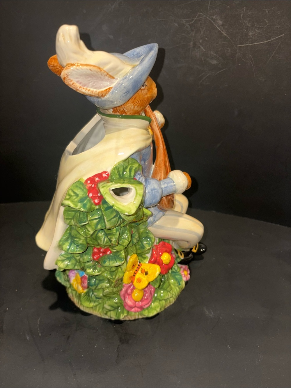 Vintage Hand Painted Floral Ceramic Tea Pitcher Easter Rabbit Troubadour RARE - Picture 5 of 9